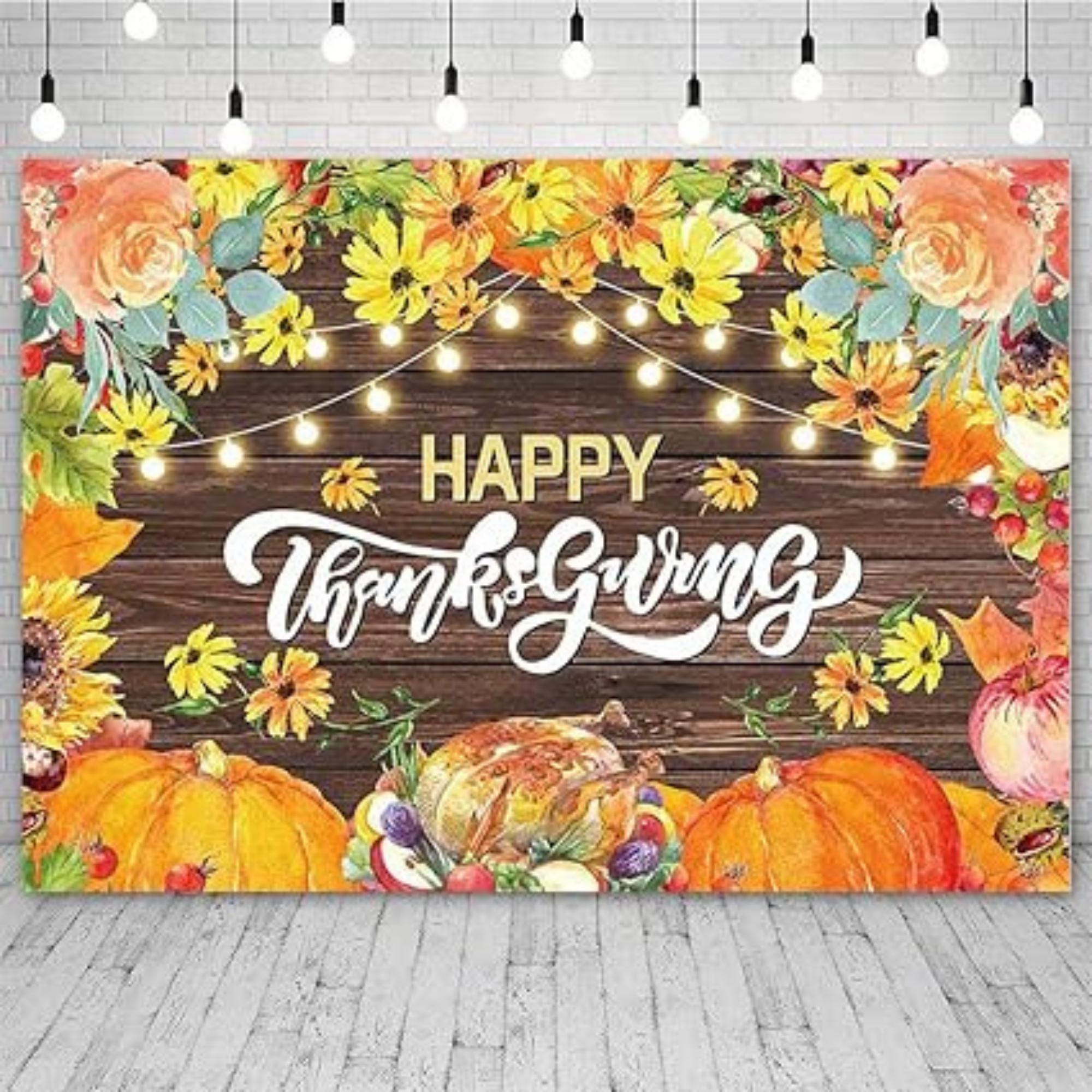 7x5FT Happy Thanksgiving Backdrop with Pumpkins Turkey Maple Leaves Rustic Decor