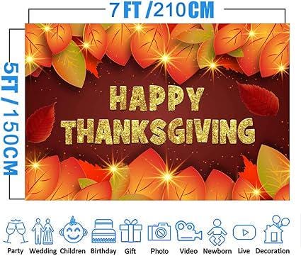 Thanksgiving Leaves Backdrop 7x5FT Autumn Harvest Maple Leaf Gold Glitter Decor