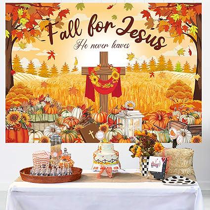 Fall for Jesus Backdrop 6x4FT Autumn Harvest Christian Pumpkin Maple Thanksgiving Decor