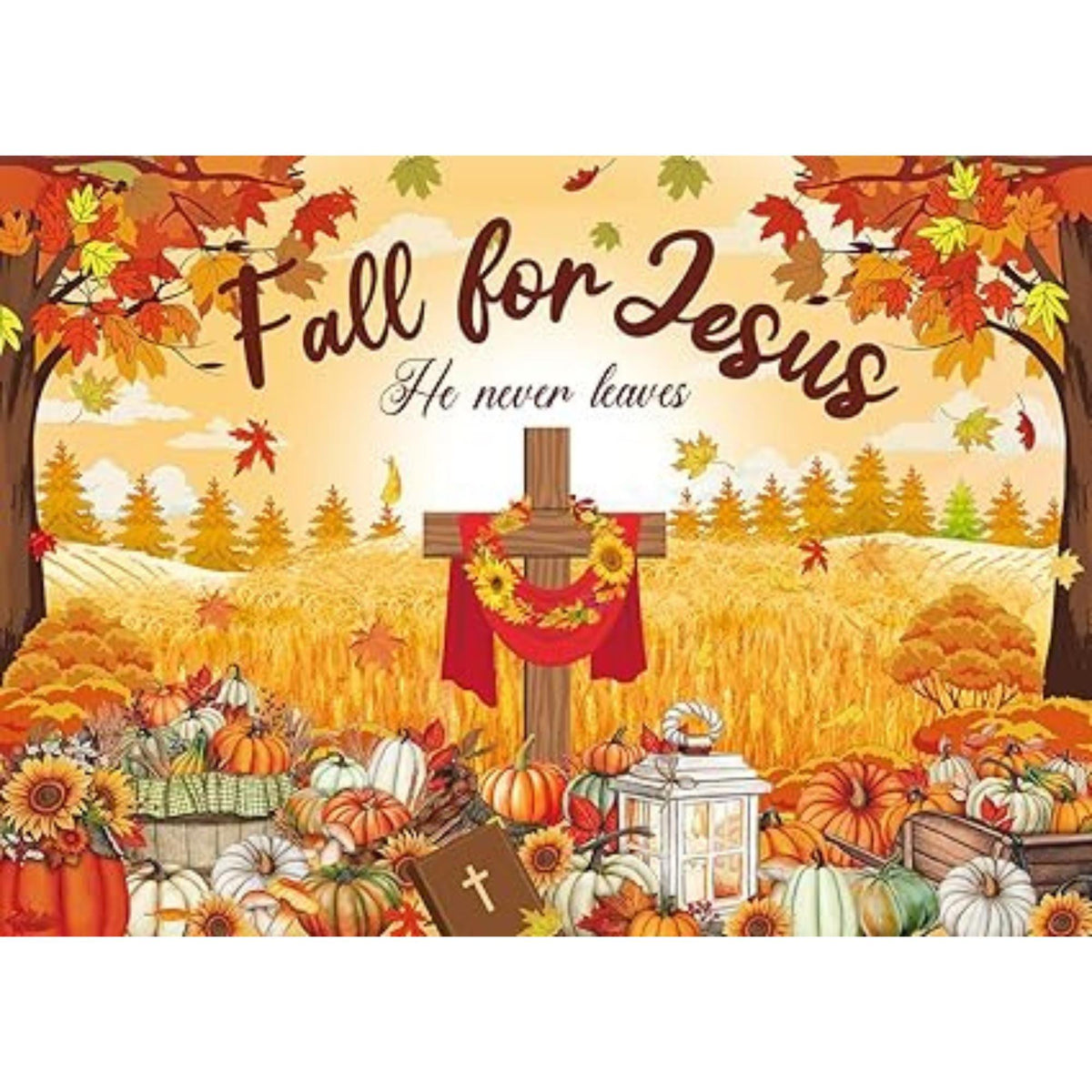 Fall for Jesus Backdrop 6x4FT Autumn Harvest Christian Pumpkin Maple Thanksgiving Decor