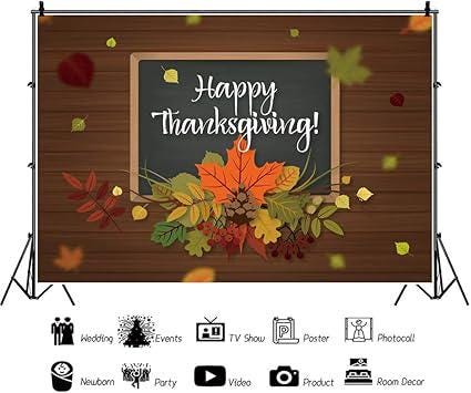 7x5FT Happy Thanksgiving Backdrop Rustic Wood Fall Leaves Autumn Party Decor