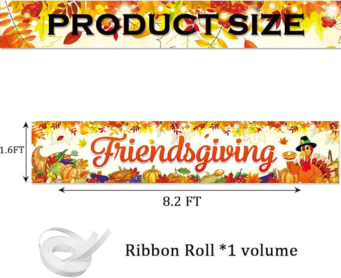 Friendsgiving Banner Backdrop Fall Maple Leaves Turkey Pumpkin Themed Party Decor