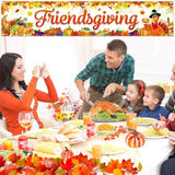 Friendsgiving Banner Backdrop Fall Maple Leaves Turkey Pumpkin Themed Party Decor