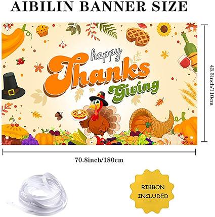Happy Thanksgiving Backdrop 70x43 Inch Turkey Pie Pumpkin Maple Leaves Fall Party Decor
