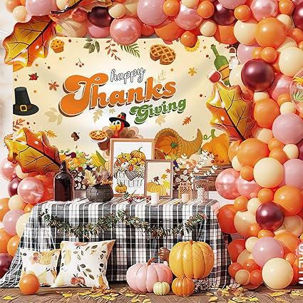 Happy Thanksgiving Backdrop 70x43 Inch Turkey Pie Pumpkin Maple Leaves Fall Party Decor