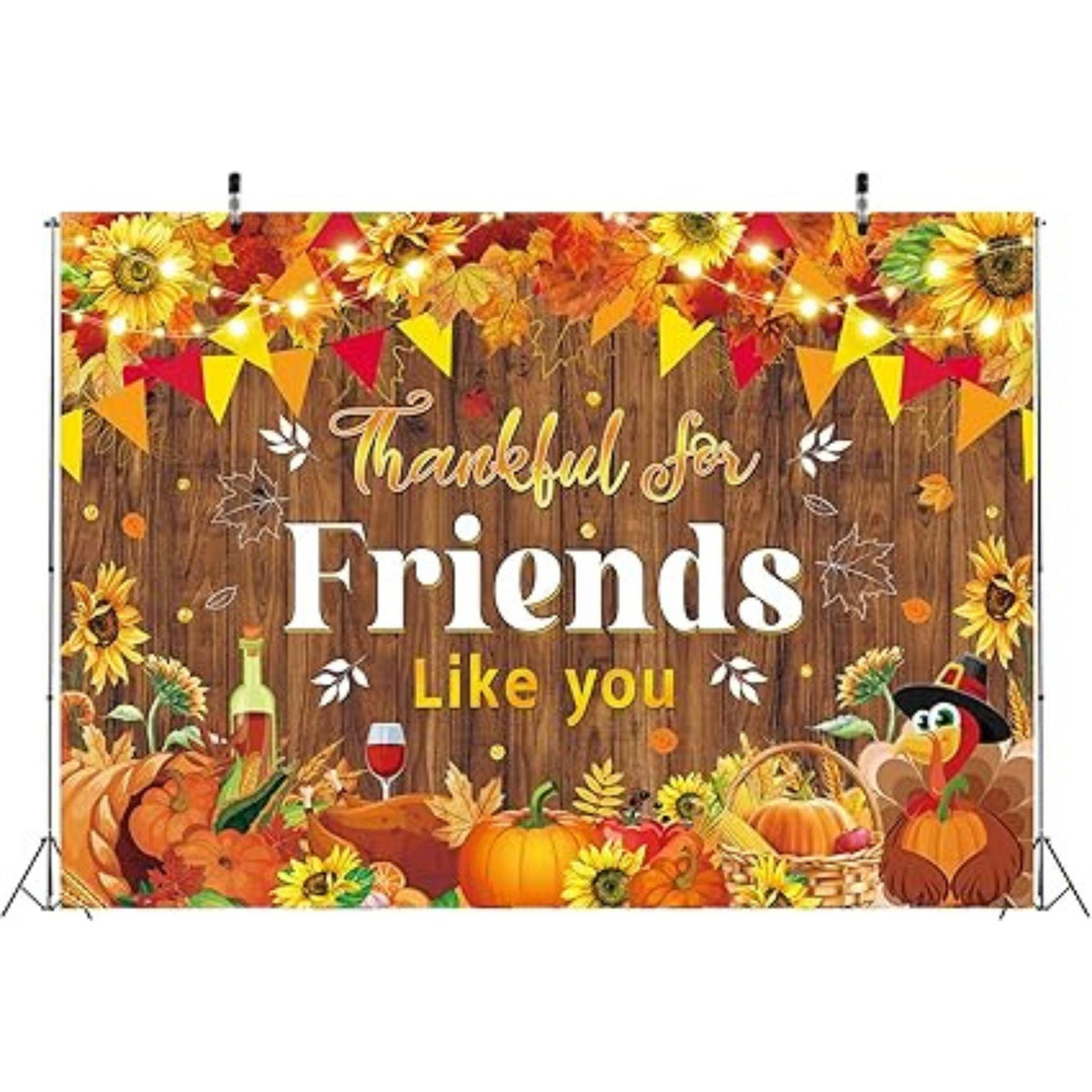 Happy Friendsgiving Backdrop 7x5FT Thankful Friends Fall Thanksgiving Party Decor