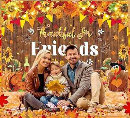Happy Friendsgiving Backdrop 7x5FT Thankful Friends Fall Thanksgiving Party Decor