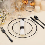 Black Rim Disposable Dinnerware Set: 50 Guests