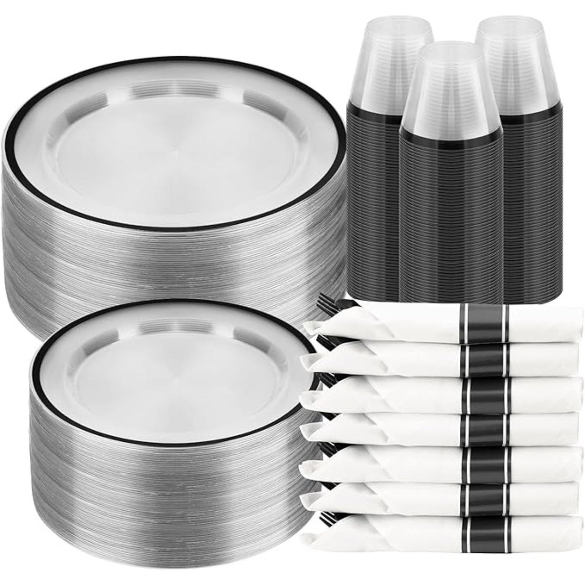 Black Rim Disposable Dinnerware Set: 50 Guests