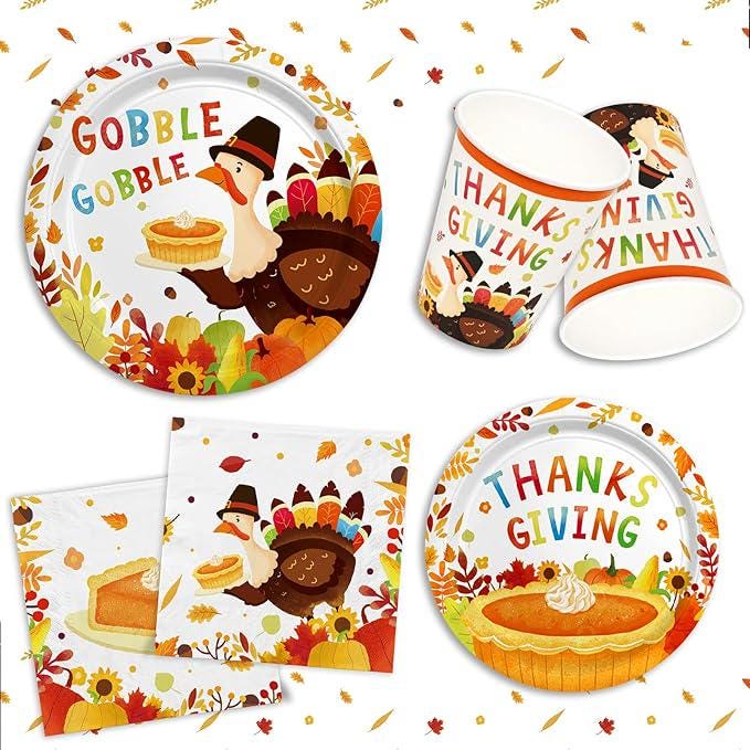 Thanksgiving Turkey Party Kit Autumn Disposable Dinnerware Set with Plates and Napkins for 50