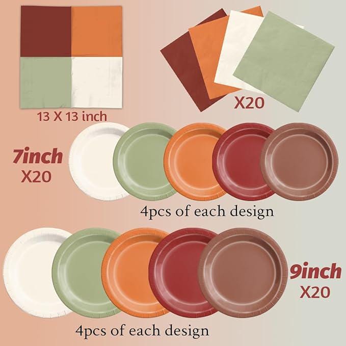 Fall Party Tableware Set: 60PCS Autumn Plates and Napkins