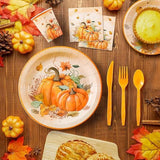 170PCS Thanksgiving Dinnerware Set for 24 Guests with Pumpkin Themed Plates for Fall Party