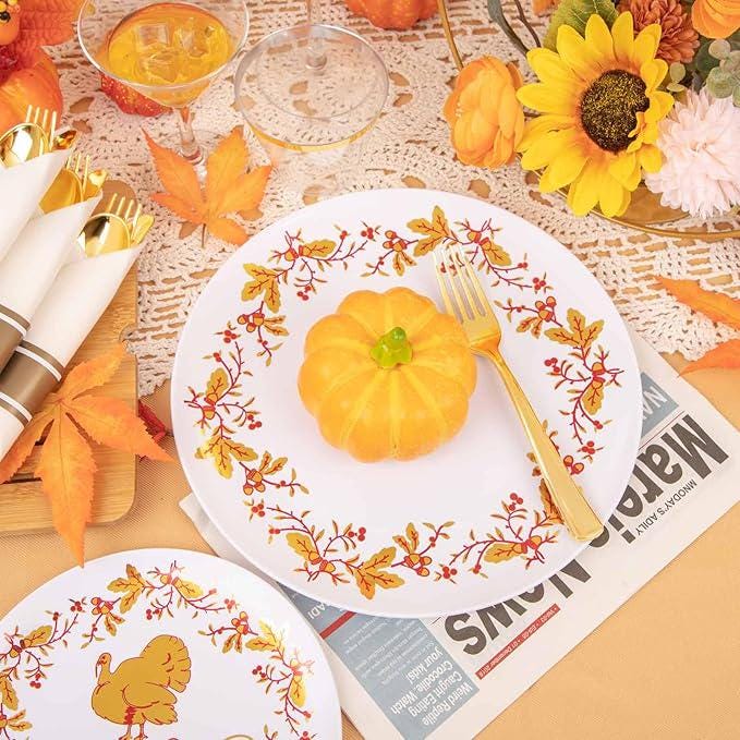 175pcs Thanksgiving Disposable Dinnerware Set Plates Cups Napkins Silverware
