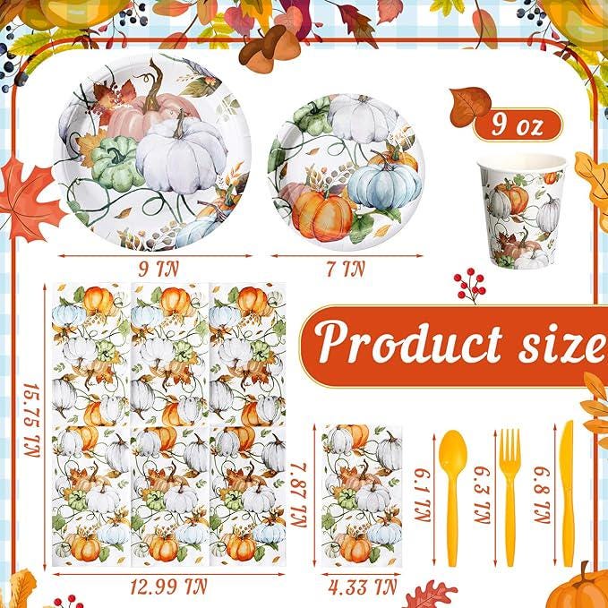 400pcs Fall Party Dinnerware Set Plates Napkins Cups Cutlery Autumn Pumpkin
