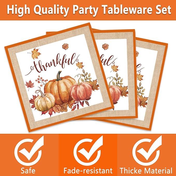 Autumn Thanksgiving Party Dinnerware Set Plates Cups Napkins Cutlery for 24 Guests