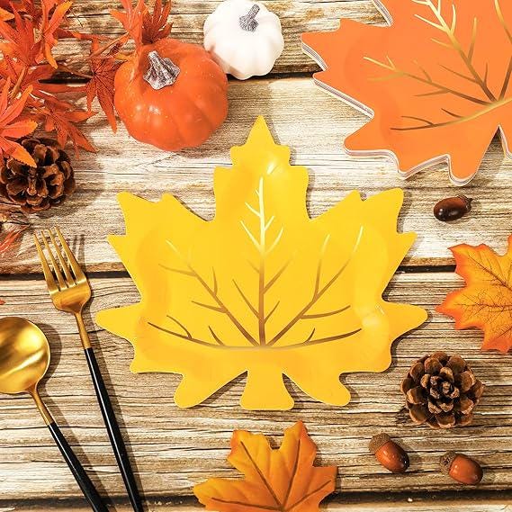 30pcs Thanksgiving Fall Leaf Paper Plates Gold Foil Autumn Leaves Party Decor