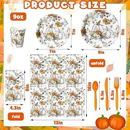 Fall Party Supplies Dinnerware: 400 Pcs for 50 Guests - Plates, Napkins & Cutlery