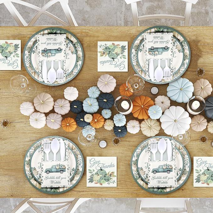 Thanksgiving Plates, Napkins & Cutlery Set: 264 Pcs Autumn Harvest Table Decor