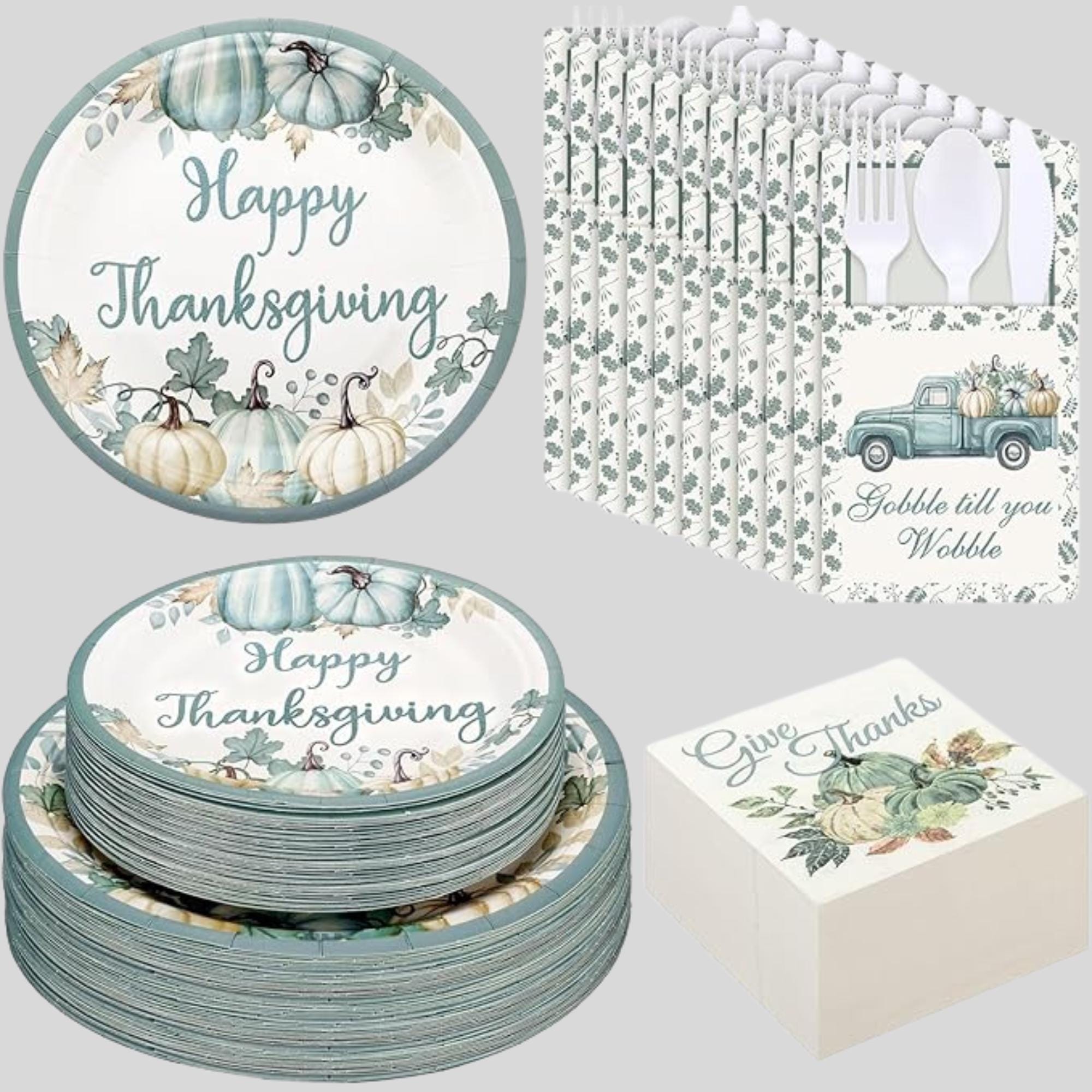 Thanksgiving Plates, Napkins & Cutlery Set: 264 Pcs Autumn Harvest Table Decor