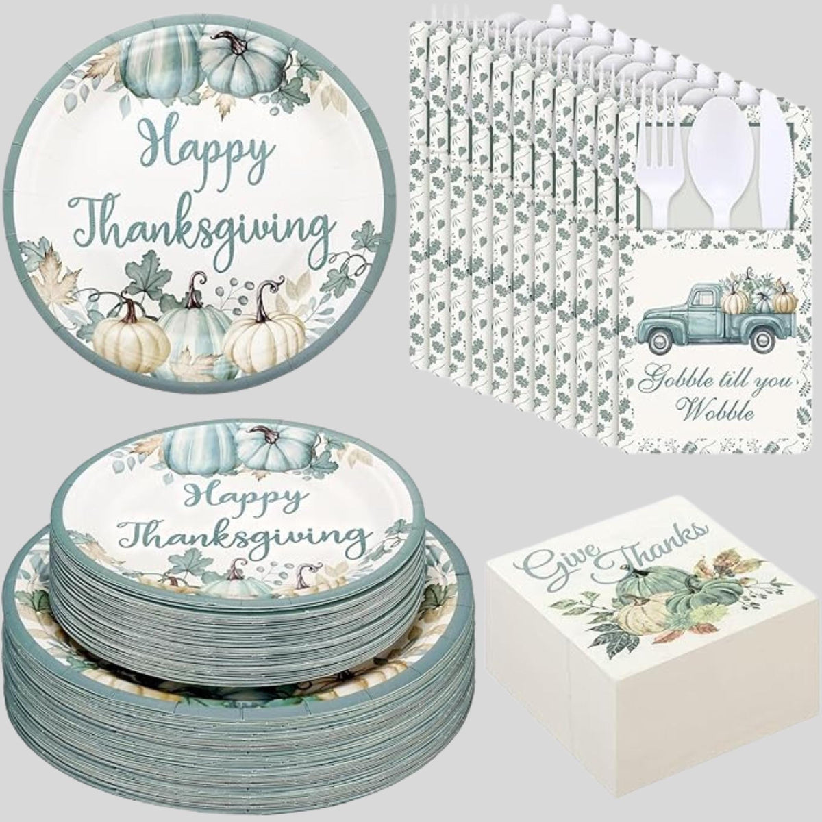 Thanksgiving Plates, Napkins & Cutlery Set: 264 Pcs Autumn Harvest Table Decor