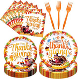Happy Thanksgiving Tableware Set: 96 Pcs Plates, Napkins & Forks for Fall Dinner