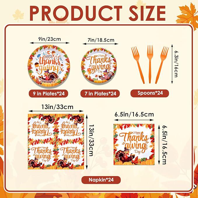 Happy Thanksgiving Tableware Set: 96 Pcs Plates, Napkins & Forks for Fall Dinner
