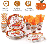 Thanksgiving Tableware Set: 194 Pcs Plates, Cups, Napkins & Cutlery - Serves 24