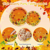 Fall Thanksgiving Tableware Set: 192 Pcs Plates, Napkins & Forks - Serves 24