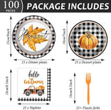 Thanksgiving Tableware Set: 100 Pcs Plates, Napkins & Forks for 25 Guests