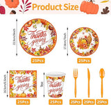 Thanksgiving Tableware Set: 175 Pcs Plates, Cups, Napkins & Cutlery - Serves 25