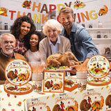 Thanksgiving Tableware Set: 142 Pcs Plates, Napkins & Tablecloth for Fall Dinner