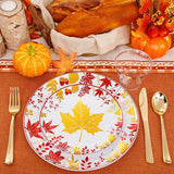 Thanksgiving Plates Dinnerware: 150 Pcs Plastic Plates & Gold Silverware Set