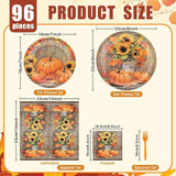 Thanksgiving Tableware Set: 96 Pcs Rustic Pumpkin & Sunflower Dinnerware - Serves 24