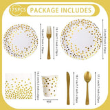 White Gold Paper Plates Set: 175 Pcs Plates, Cups & Napkins for 25 Guests