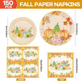 Fall Paper Plates & Napkins Set: 150 Pcs Pumpkin Dinnerware - Serves 50