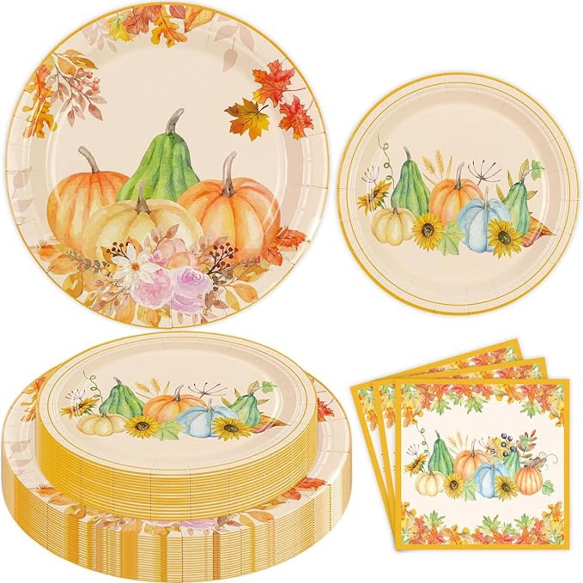Fall Paper Plates & Napkins Set: 150 Pcs Pumpkin Dinnerware - Serves 50