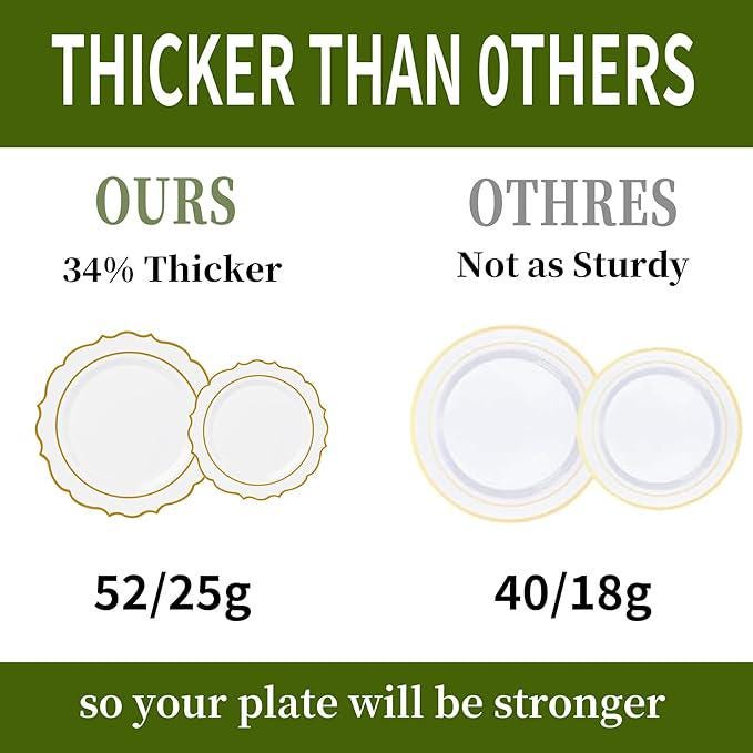 350-Pc White Gold Plastic Dinnerware Set: Plates, Cups, Napkins & Cutlery - 50 Guests