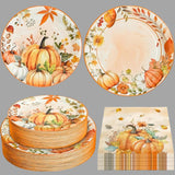 Fall Paper Plates & Napkins Set: 180 Pcs Pumpkin Dinnerware - Serves 60
