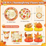 Thanksgiving Plates & Napkins Dinnerware Set: 129 Pcs Plates, Cups and Centerpieces