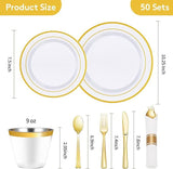 350-Pc Gold Plastic Dinnerware Set: Plates, Napkins, Cutlery & Cups - Serves 50