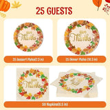 Thanksgiving Plates & Napkins Set: 100 Pcs "Give Thanks" Dinnerware - Serves 25