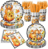 Fall Thanksgiving Tableware Set: 144 Pcs Buffalo Plaid Plates, Napkins & Cutlery