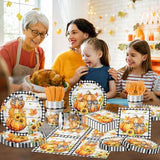 Fall Thanksgiving Tableware Set: 144 Pcs Buffalo Plaid Plates, Napkins & Cutlery