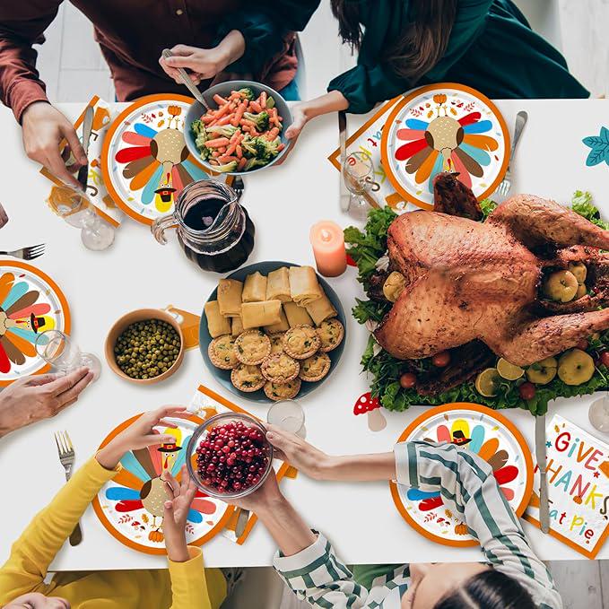 Thanksgiving Turkey Party Supplies Kit with Plates Cups Napkins and Tablecloth for 25