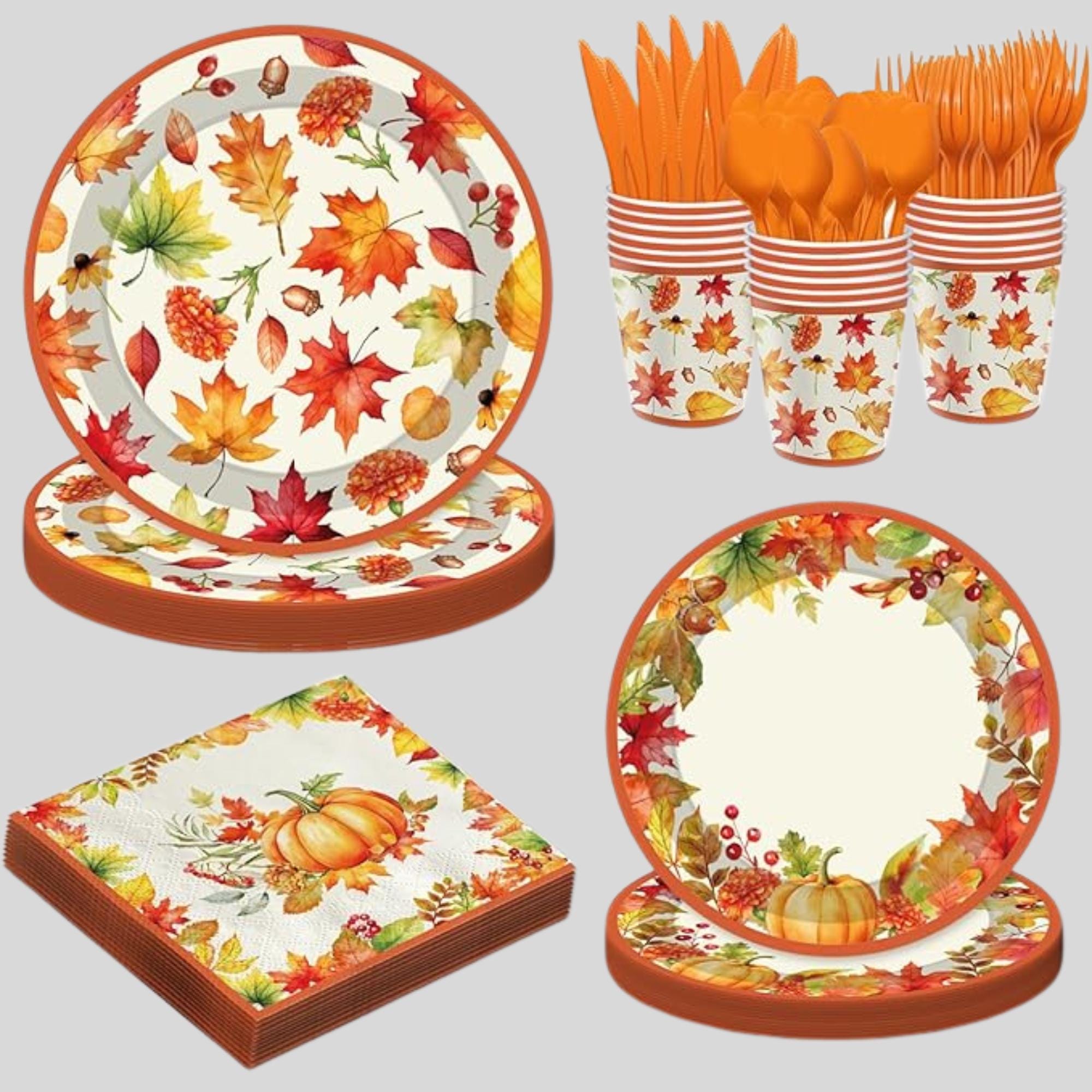 Thanksgiving Paper Plates and Napkins Set 168 Pcs Fall Dinnerware for 24 Guests