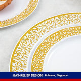 Gold Plastic Dinnerware Set 150 Pcs Elegant Disposable Plates Cups and Cutlery for Party