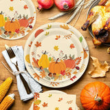 Thanksgiving Dinnerware Set: Pumpkin & Maple Leaf Party Supplies for 24