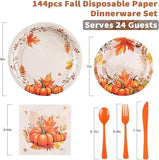 Thanksgiving Plates and Napkins Set Fall Disposable Dinnerware for 24 Guests Party