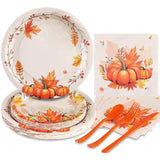 Thanksgiving Plates and Napkins Set Fall Disposable Dinnerware for 24 Guests Party