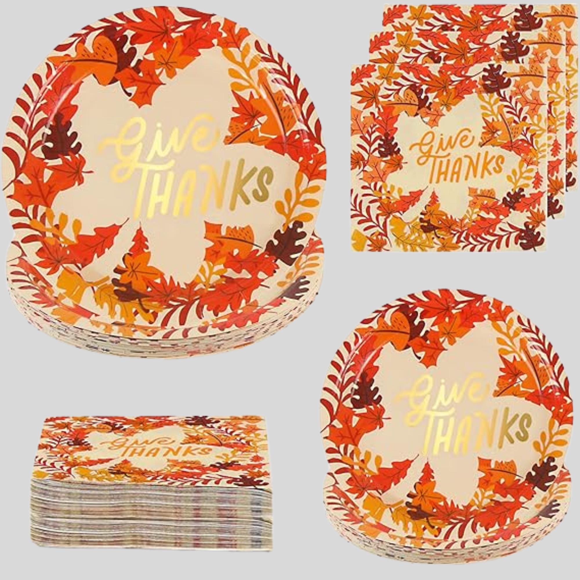 Thanksgiving Paper Plates and Napkins Set 96 Pack Fall Disposable Dinnerware for 24 Guests